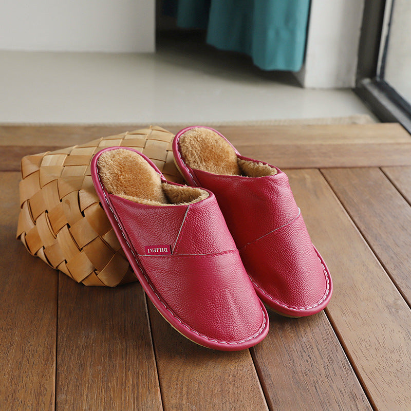 Winter Home Warm Non-slip Leather Slippers