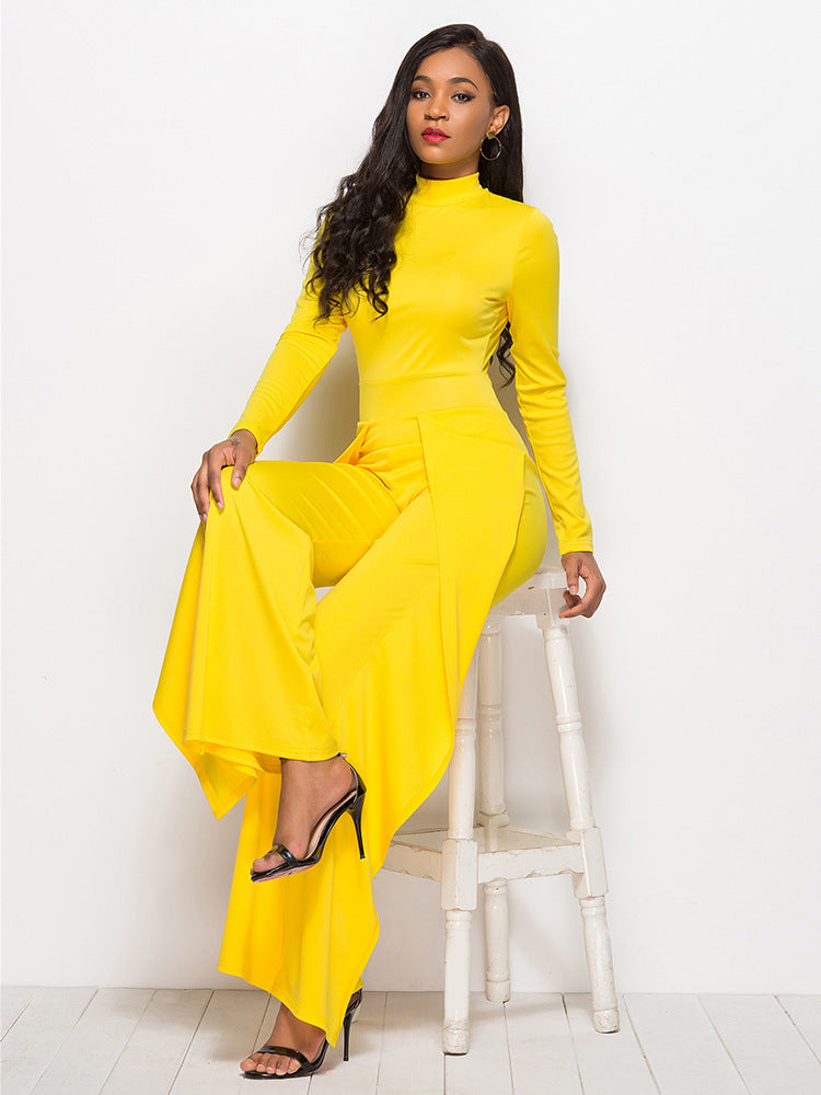 Round Neck Long Sleeve Wide Leg Jumpsuit