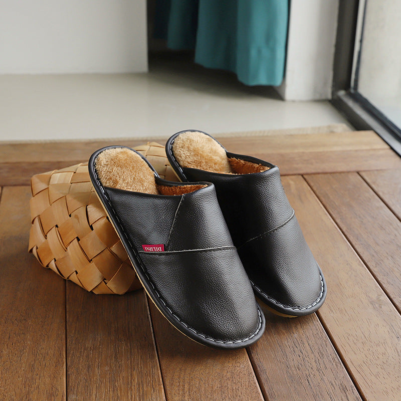 Winter Home Warm Non-slip Leather Slippers