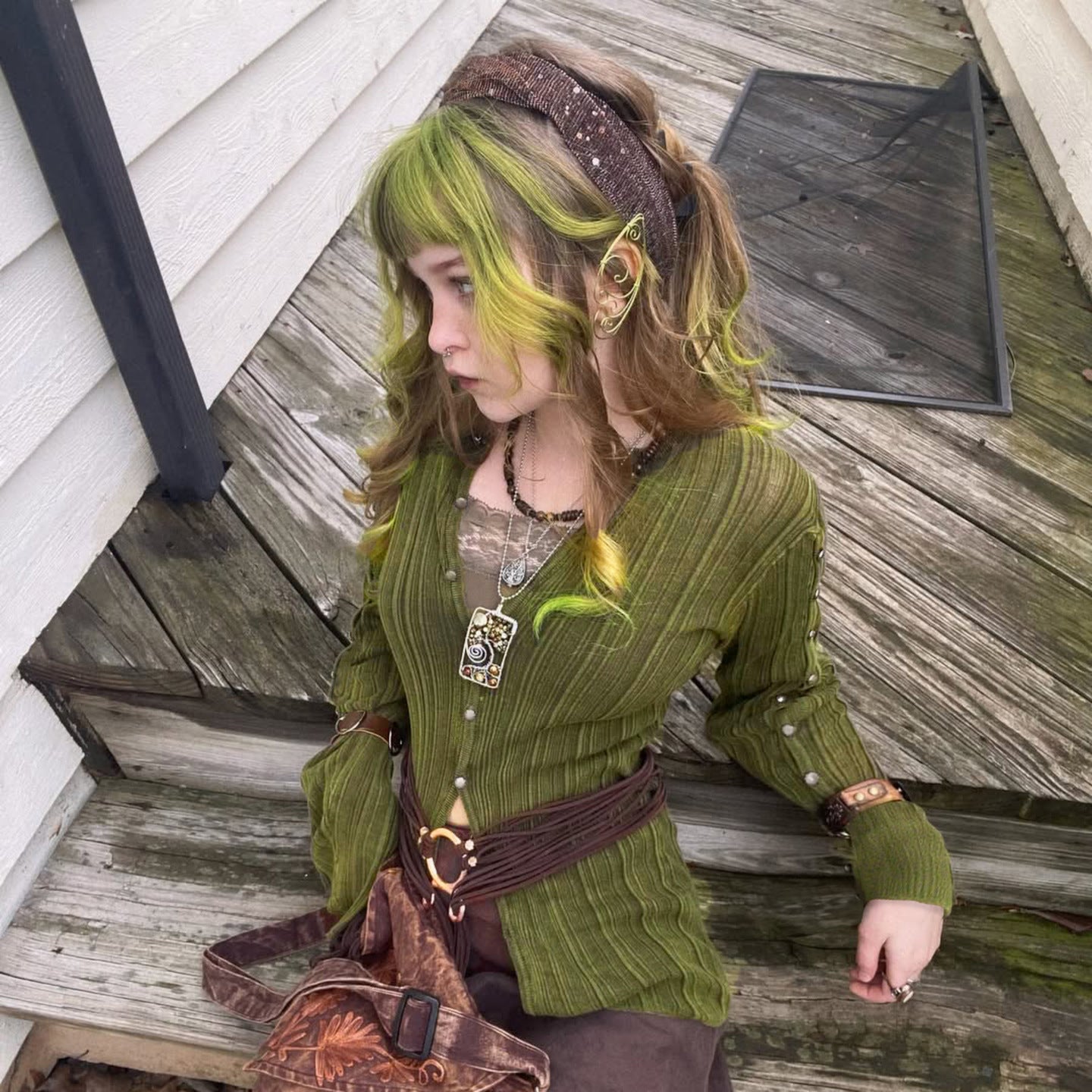 Retro Mori Style V-neck Bedford Cord Sweater