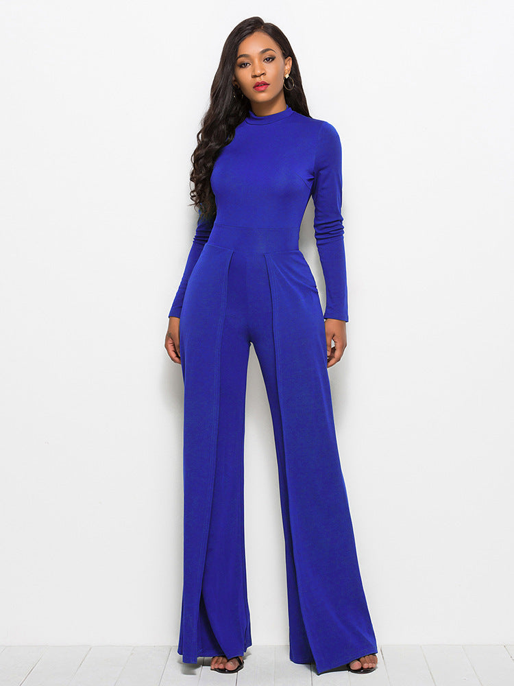 Round Neck Long Sleeve Wide Leg Jumpsuit