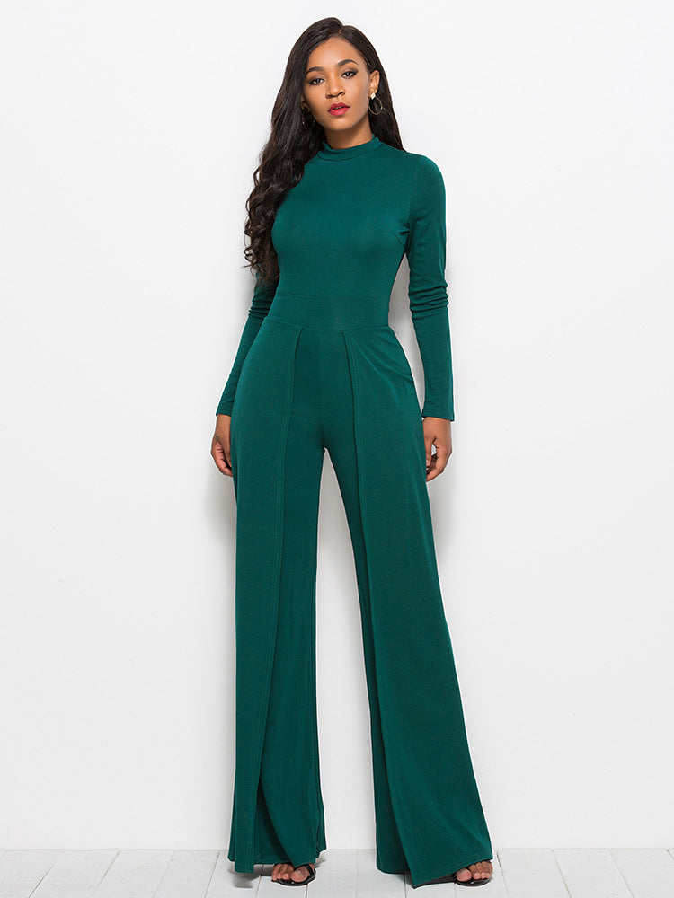 Round Neck Long Sleeve Wide Leg Jumpsuit