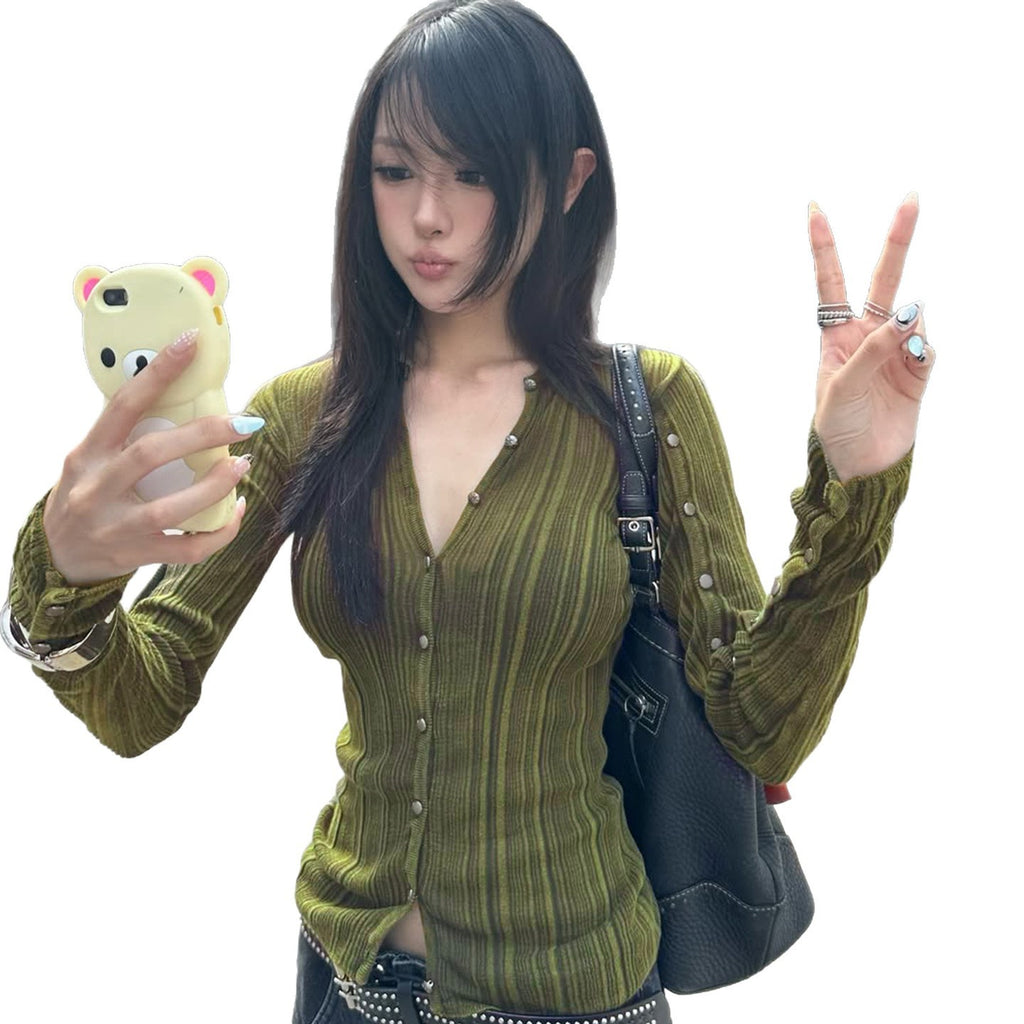 Retro Mori Style V-neck Bedford Cord Sweater