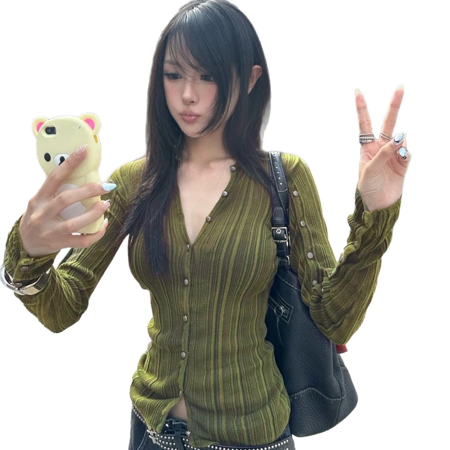 Retro Mori Style V-neck Bedford Cord Sweater