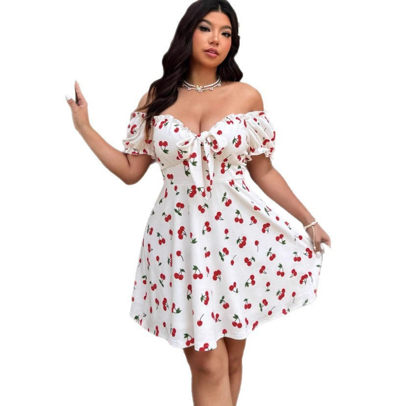 Lady's Puff Sleeve Large Skirt Dress