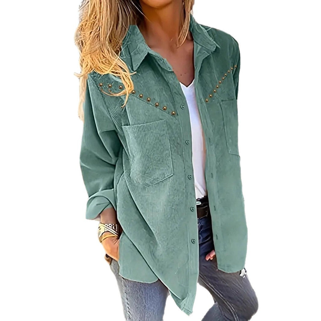 Women's Corduroy Jacket Simple Casual Rivet Pocket Shirt Jacket