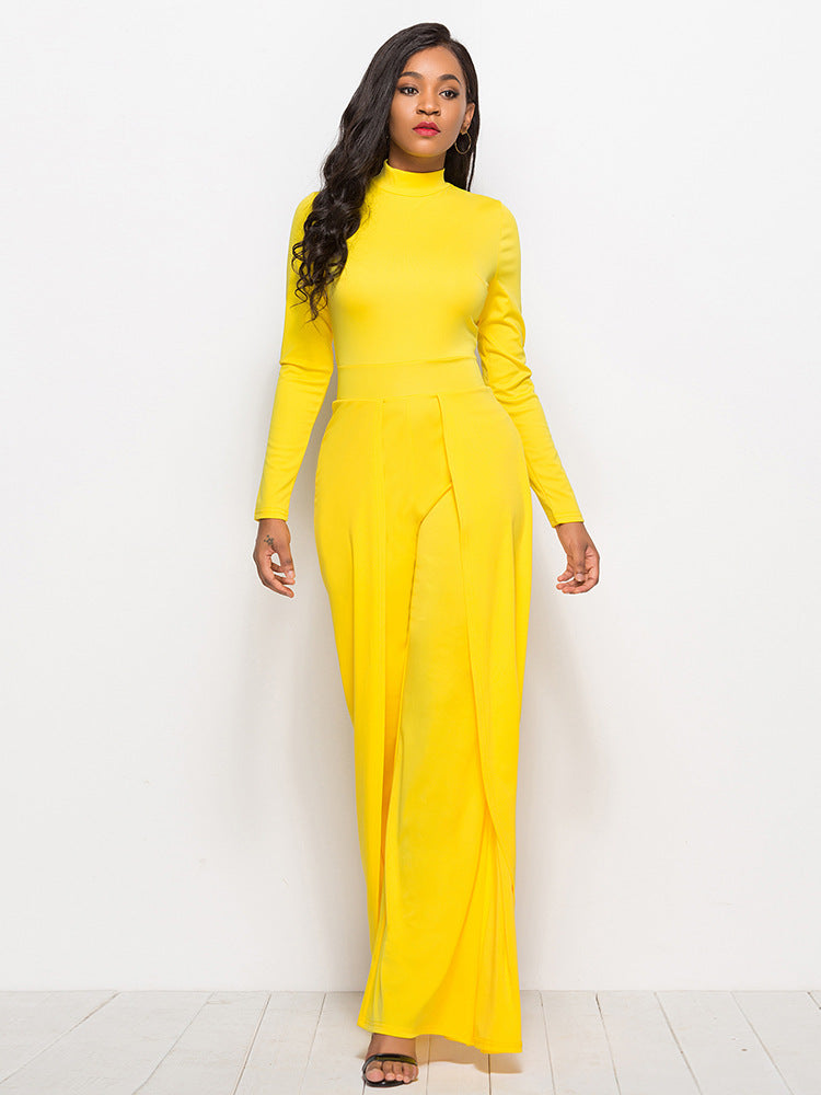 Round Neck Long Sleeve Wide Leg Jumpsuit