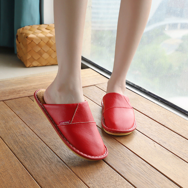 Winter Home Warm Non-slip Leather Slippers