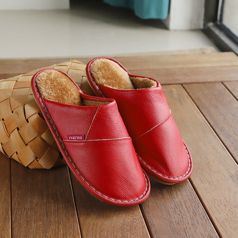 Winter Home Warm Non-slip Leather Slippers