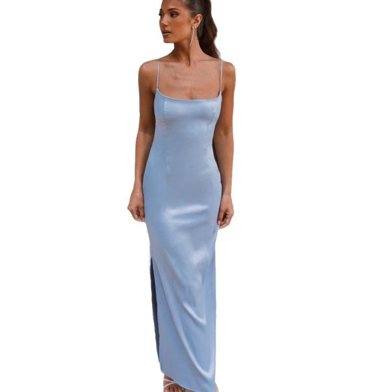 Solid Color Elegant Silk Sleeveless Suspender Skirt For Women