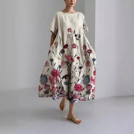 Loose Round Neck Advanced Short Sleeve Printing Dress
