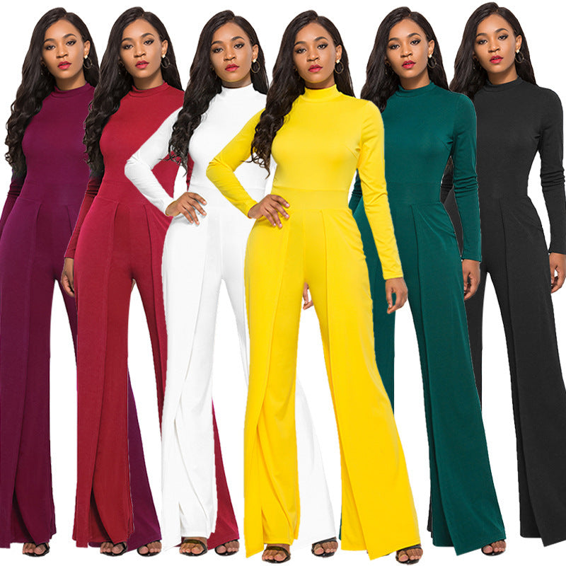 Round Neck Long Sleeve Wide Leg Jumpsuit
