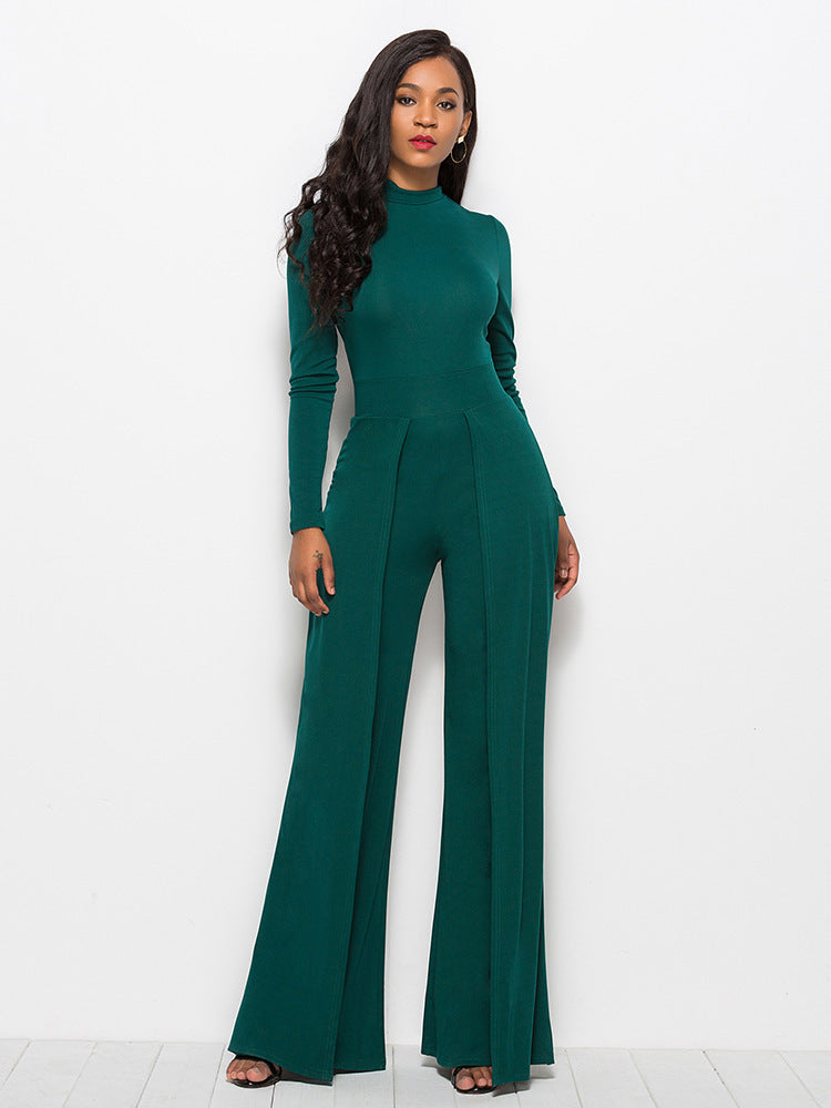 Round Neck Long Sleeve Wide Leg Jumpsuit