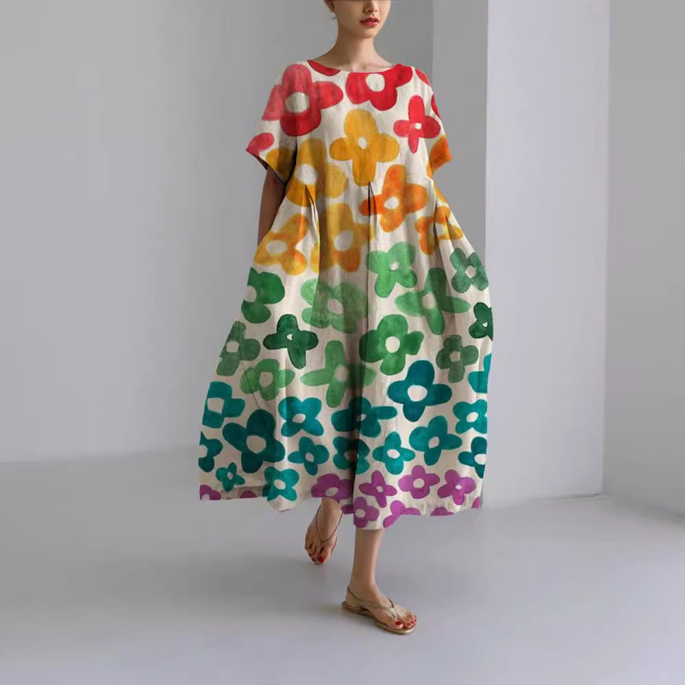 Loose Round Neck Advanced Short Sleeve Printing Dress