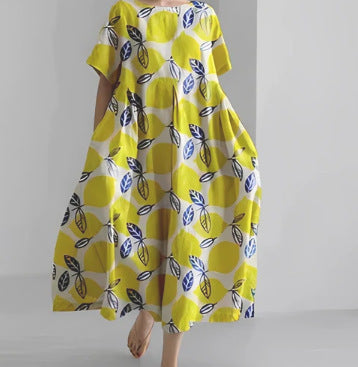 Loose Round Neck Advanced Short Sleeve Printing Dress