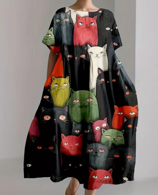 Loose Round Neck Advanced Short Sleeve Printing Dress