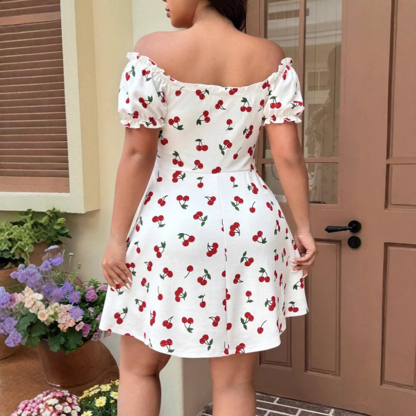 Lady's Puff Sleeve Large Skirt Dress