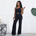 Wear Elegance Decorative Buckle Oblique Shoulder Jumpsuit
