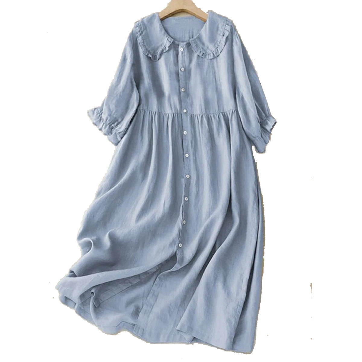 Women's Doll Collar Loose Mid-length Cotton And Linen Dress