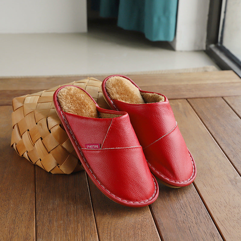 Winter Home Warm Non-slip Leather Slippers
