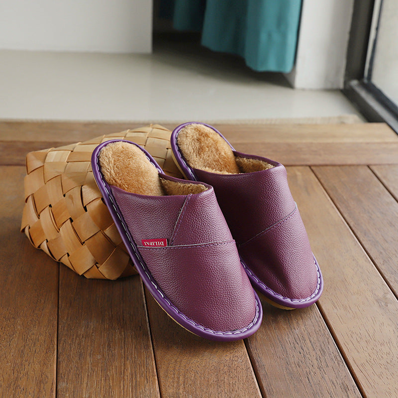 Winter Home Warm Non-slip Leather Slippers