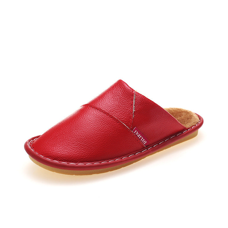 Winter Home Warm Non-slip Leather Slippers