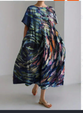 Loose Round Neck Advanced Short Sleeve Printing Dress