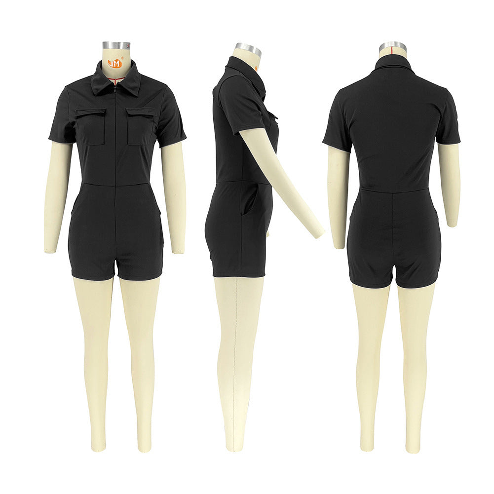 Women's Zipper Comfortable Workwear With Pocket Jumpsuit