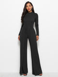 Round Neck Long Sleeve Wide Leg Jumpsuit