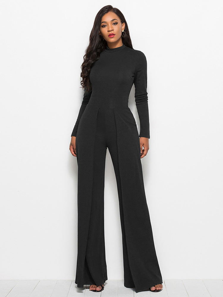 Round Neck Long Sleeve Wide Leg Jumpsuit