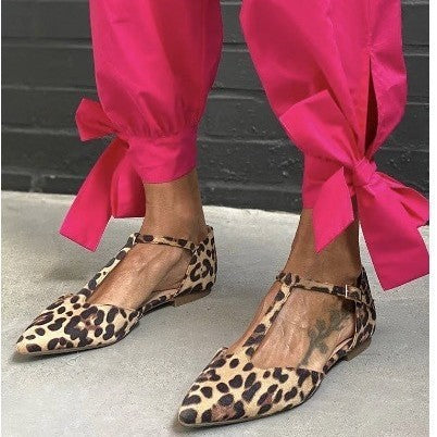 Leopard Print Pumps Pointed Toe Chunky Heel Low Top