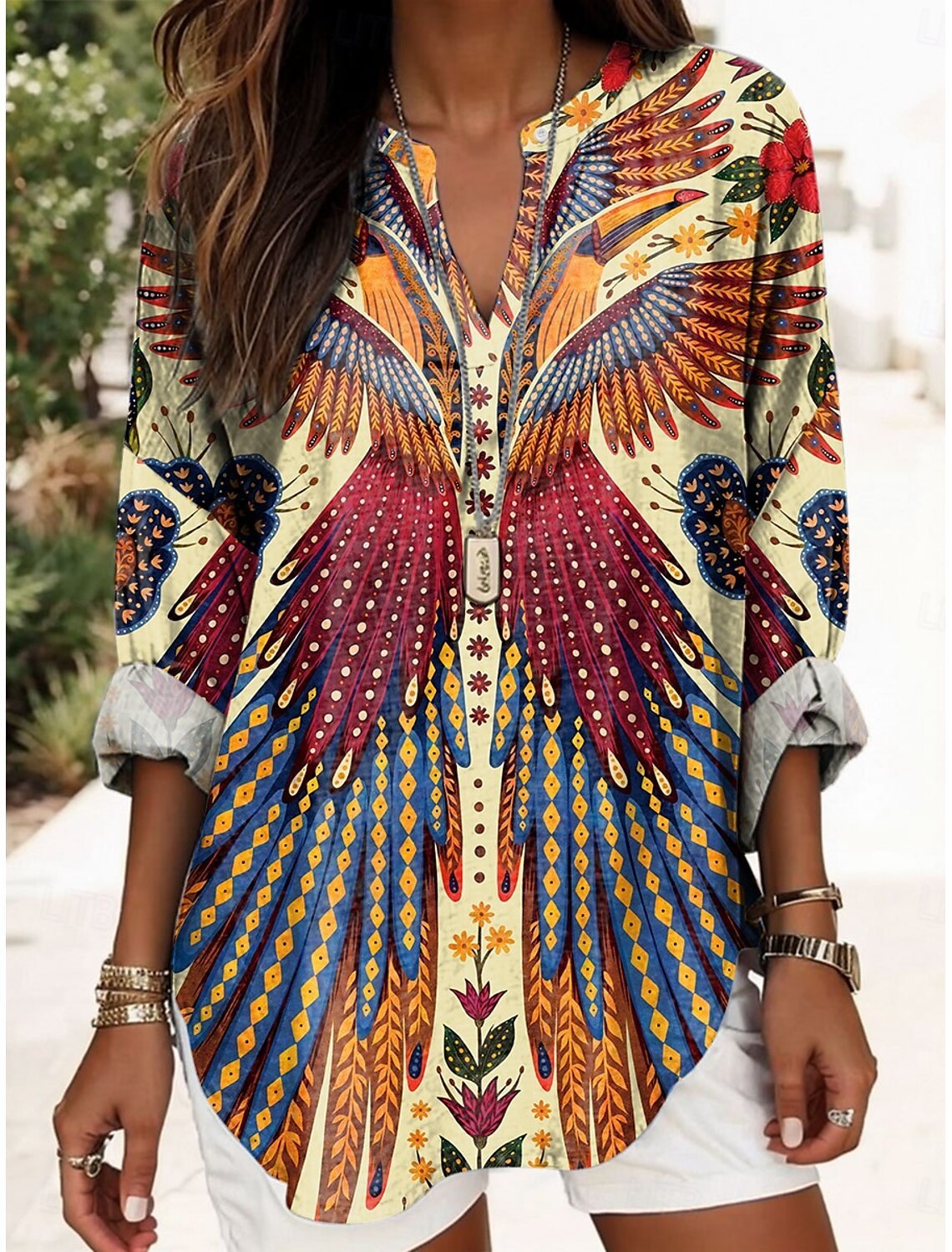 Summer Small V-neck Long-sleeved Casual Temperament Daily Vacation T-shirt Top