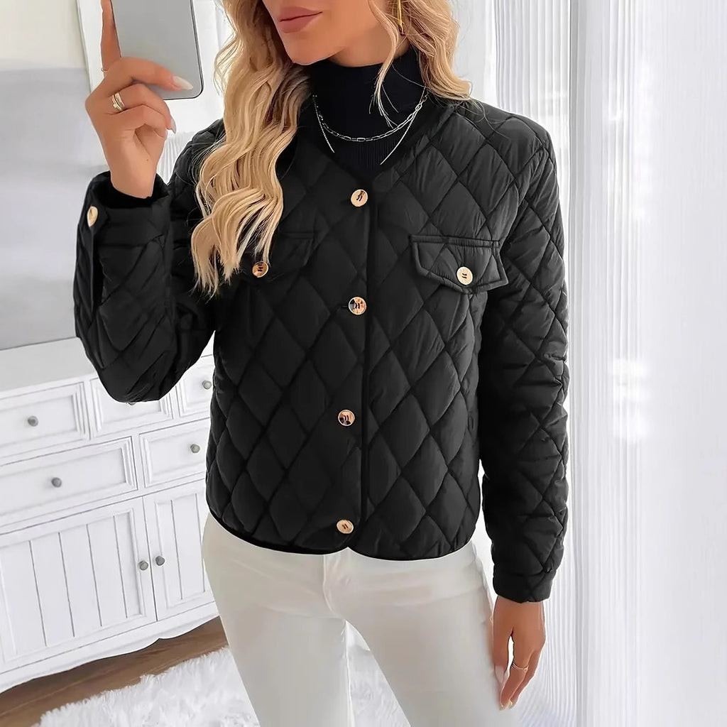 Women's Warm Diamond Lattice Short Cotton Jacket