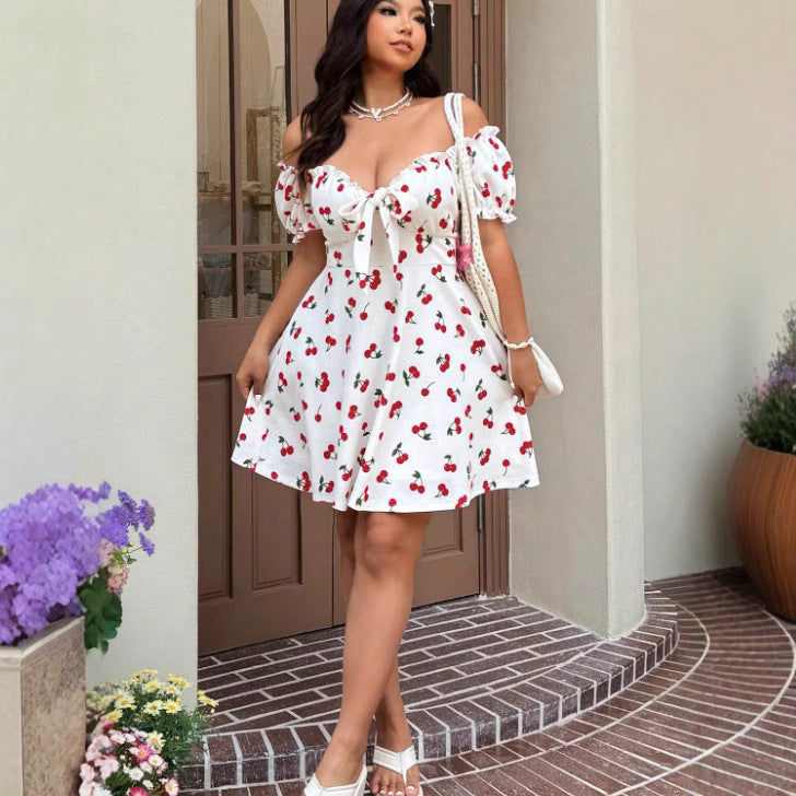 Lady's Puff Sleeve Large Skirt Dress