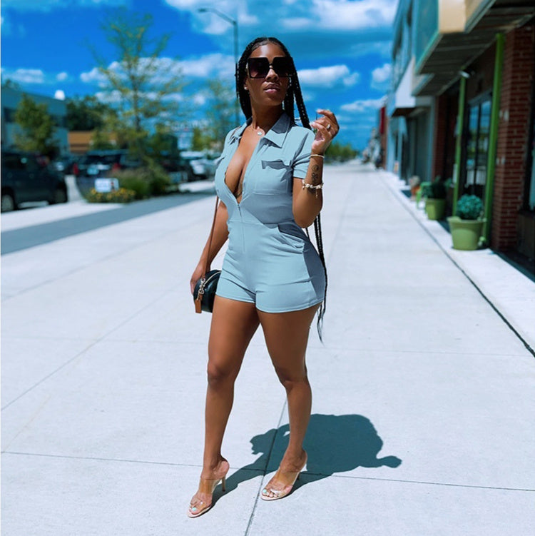 Women's Zipper Comfortable Workwear With Pocket Jumpsuit